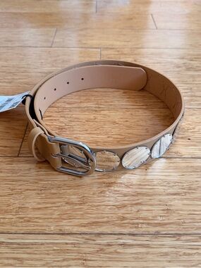Mango Tan Belt with Silver Mirror Studs